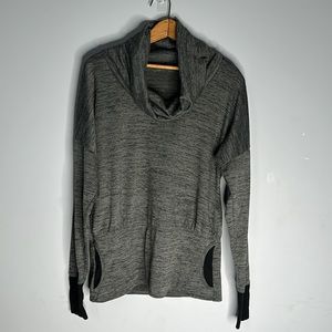 ATHLETA Gray Funnel Cowl Neck Long Sleeve Thumb Holes Kangaroo Pockets Size S